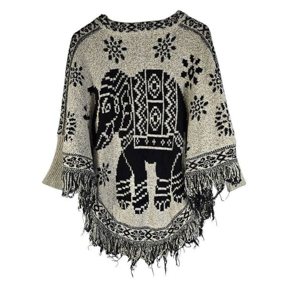 Elephant Knit Grey Poncho Sweater - Picture 2 of 10